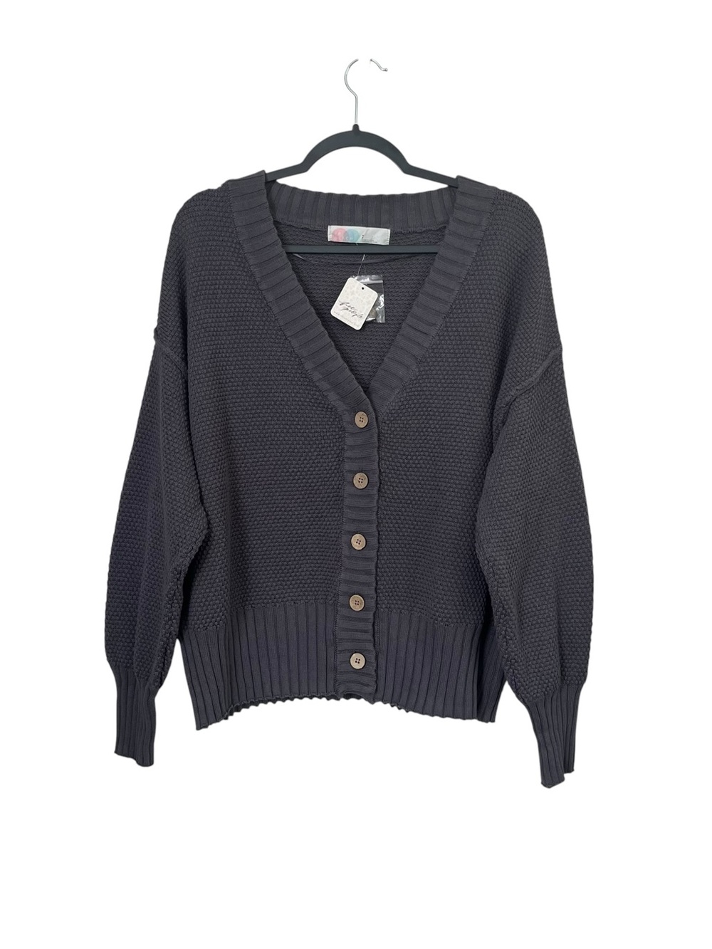 Free People FP Beach Hailee Waffle Knit Cardigan Gray NWT Size S - Picture 12 of 12